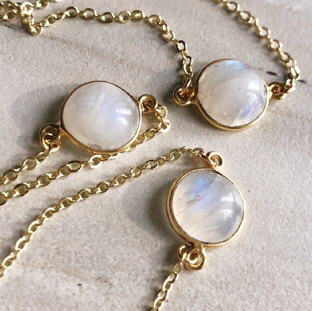 SOLD OUT MOONSTONE Round 14k Gold Necklace 16" NEW - Picture 3 of 7